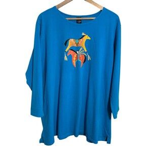 Sabaku Artwear Top 1X Wild Horses Nancy Lenches Blue Boxy Cotton